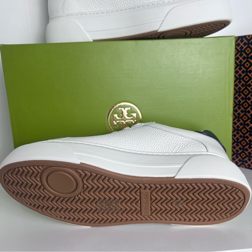 Tory Burch White and Navy Leather Sneakers - Picture 10 of 16